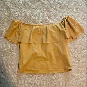 Toasted brown ruffle around kortni jeane top